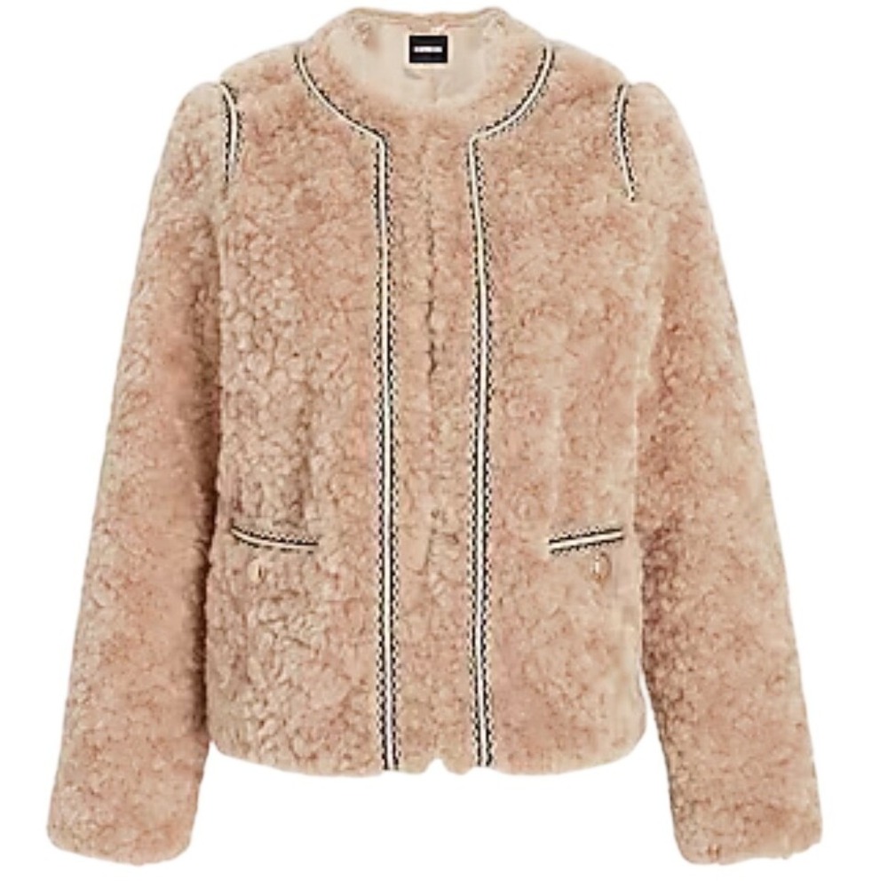 Express Women's Faux Fur Embellished Trim Coat Size XL Braide Trim NWT $228